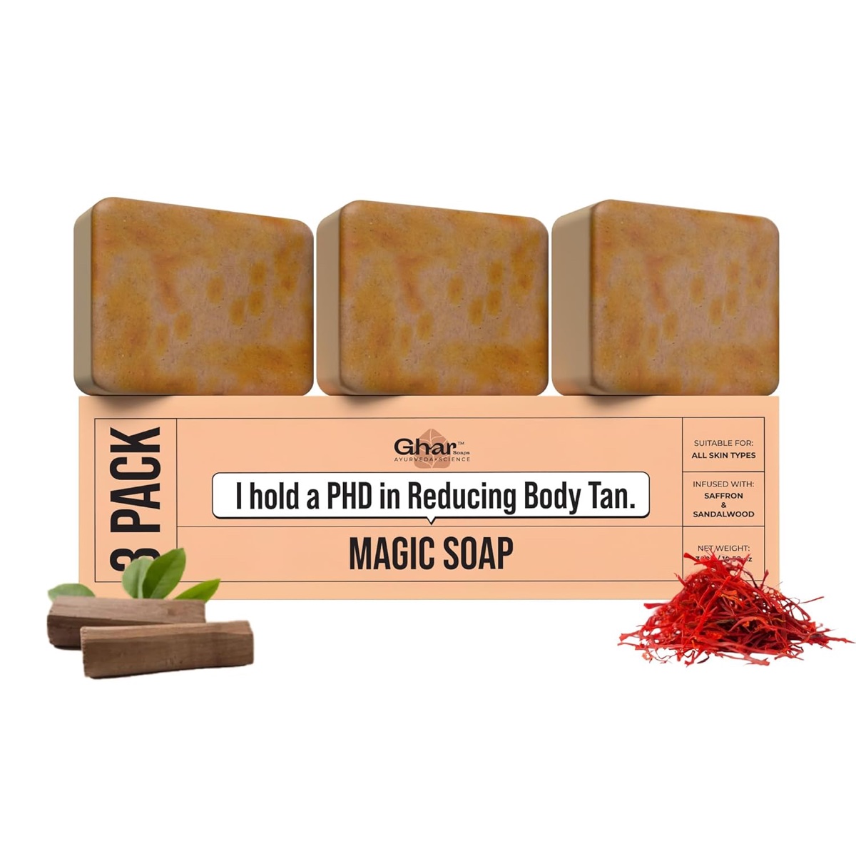 Ghar Soaps Sandalwood & Saffron Bath Soap (Pack of 3)